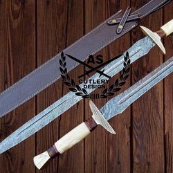 custom handmade damascus steel sword 36 with leather sheath