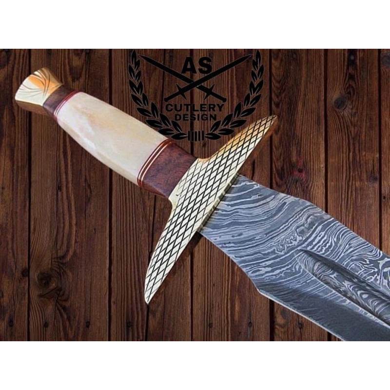 Custom Handmade Damascus Steel Sword 36 With Leather Sheath 2