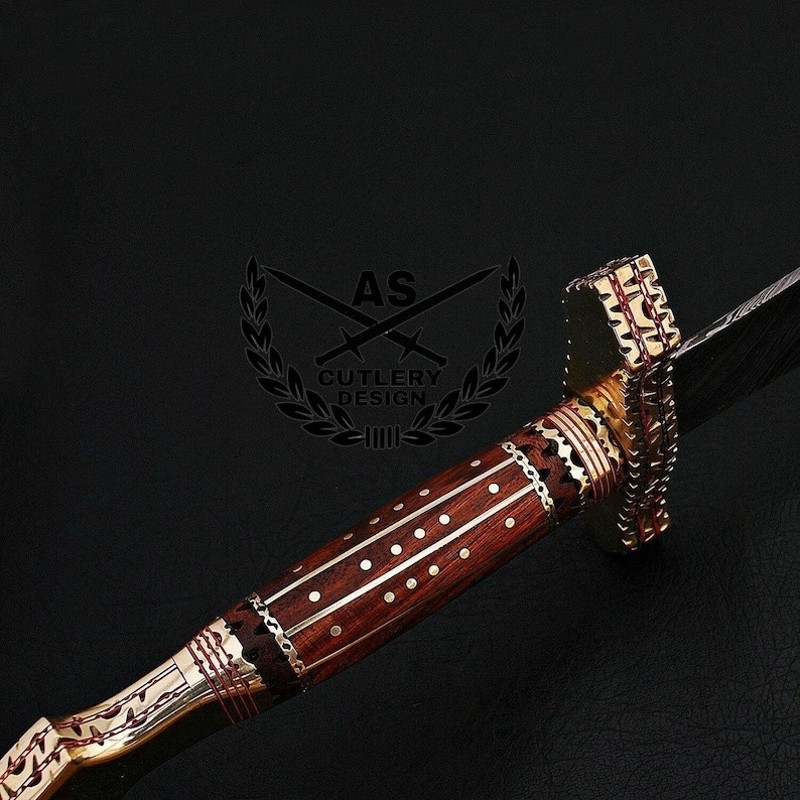 Custom Handmade Damascus Hunting Sword 2425 With Leather Sheath 1