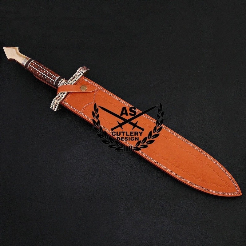 Custom Handmade Damascus Hunting Sword 2425 With Leather Sheath 2