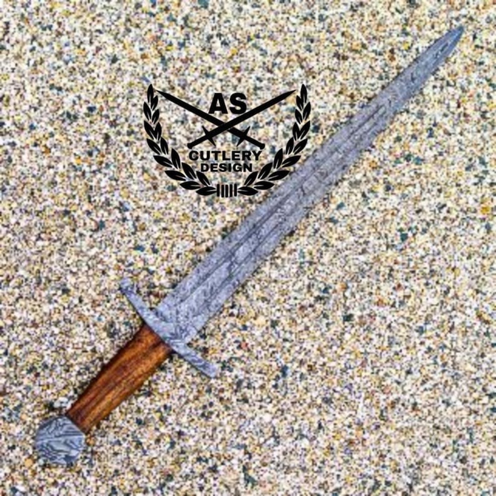 Bastard Sword  Longsword High Carbon Damascus Steel Sword 27 With Leather Sheath 0