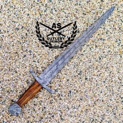 bastard sword / longsword- high carbon damascus steel sword- 27" with leather sheath