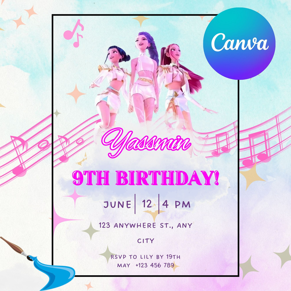 Editable KPOP Demon Hunters Birthday Invitation Kpop Demon Hunters Birthday Party Invite Card Canva 0