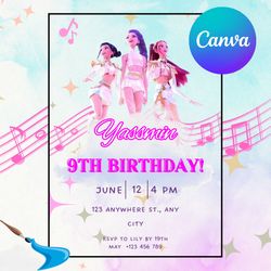 editable kpop demon hunters birthday invitation, kpop demon hunters birthday party invite card, canva template