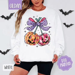 pumpkin cherry sweatshirt, autumn girl sweater, halloween pumpkin crewneck, preppy fall shirt, cherry bow sweater, cherr