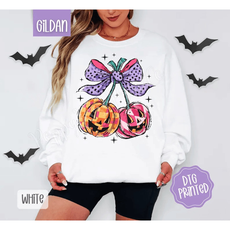 Pumpkin Cherry Sweatshirt Autumn Girl Sweater Halloween Pumpkin Crewneck Preppy Fall Shirt Cherry B 0
