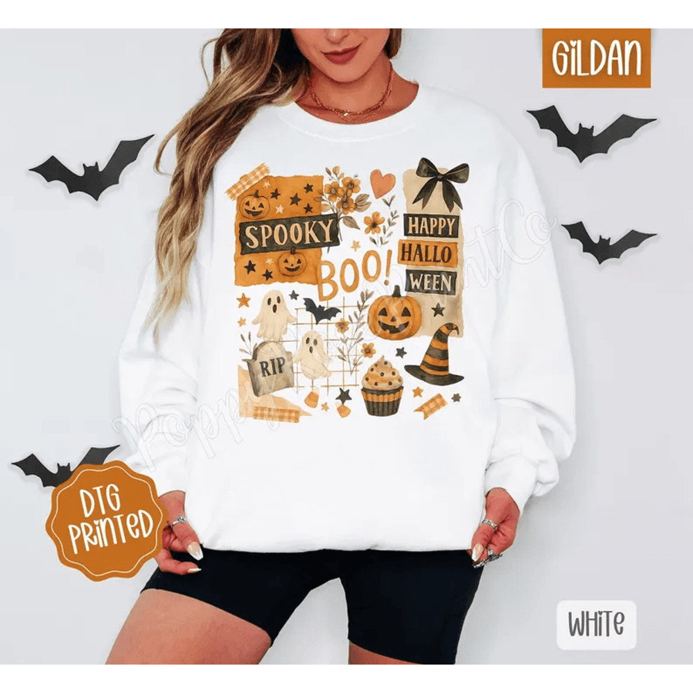 Halloween Collage Sweatshirt Trendy Womens Crewneck Spooky Season Sweater Sweater Weather Crewneck  0