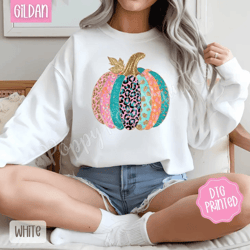 leopard pumpkin sweatshirt, trendy autumn crewneck, cute leopard pumpkin sweater, faux glitter pumpkin sweatshirt, gift