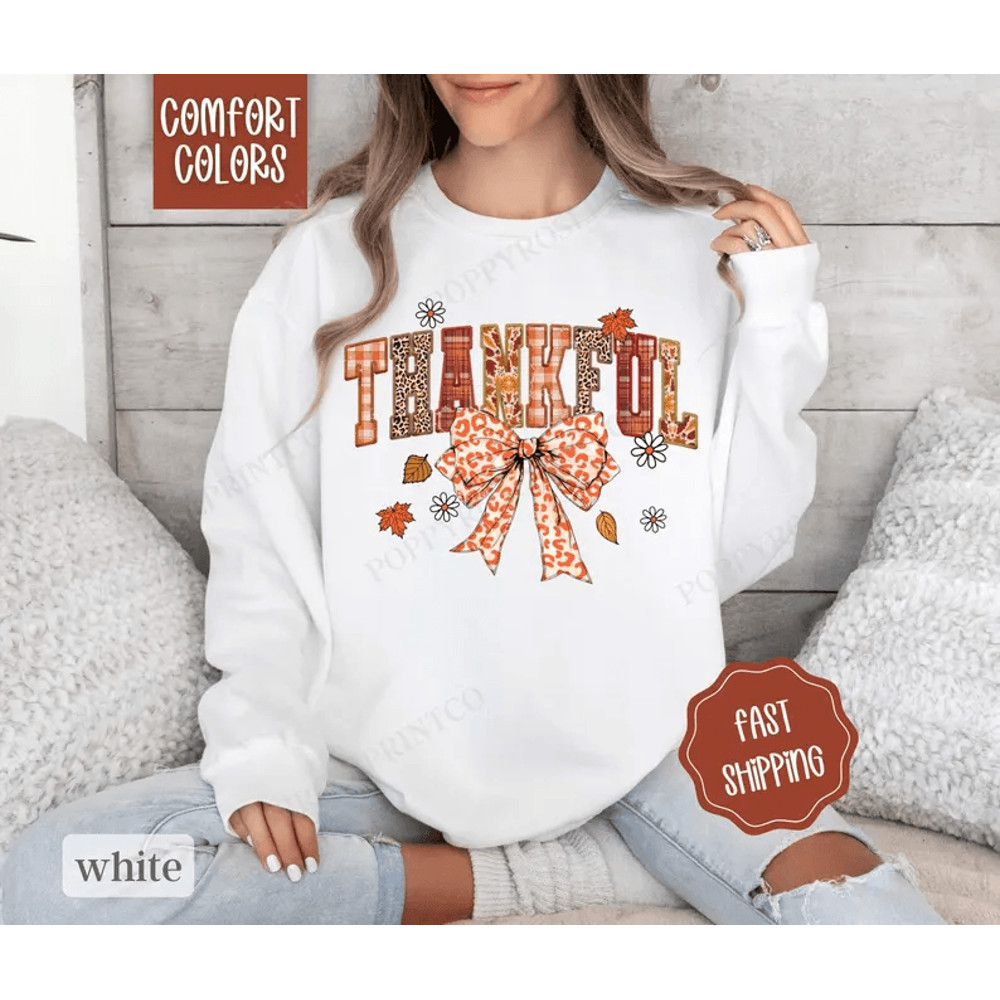 Thankful Sweatshirt Comfort Colors Thanksgiving Sweater Womenswear Fall Crewneck Gift For Her Autum 0