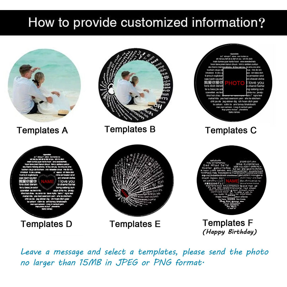 Personalized Flower Heart Microcarved Name Photo Projection Necklace Valentines Day Birthday Gift