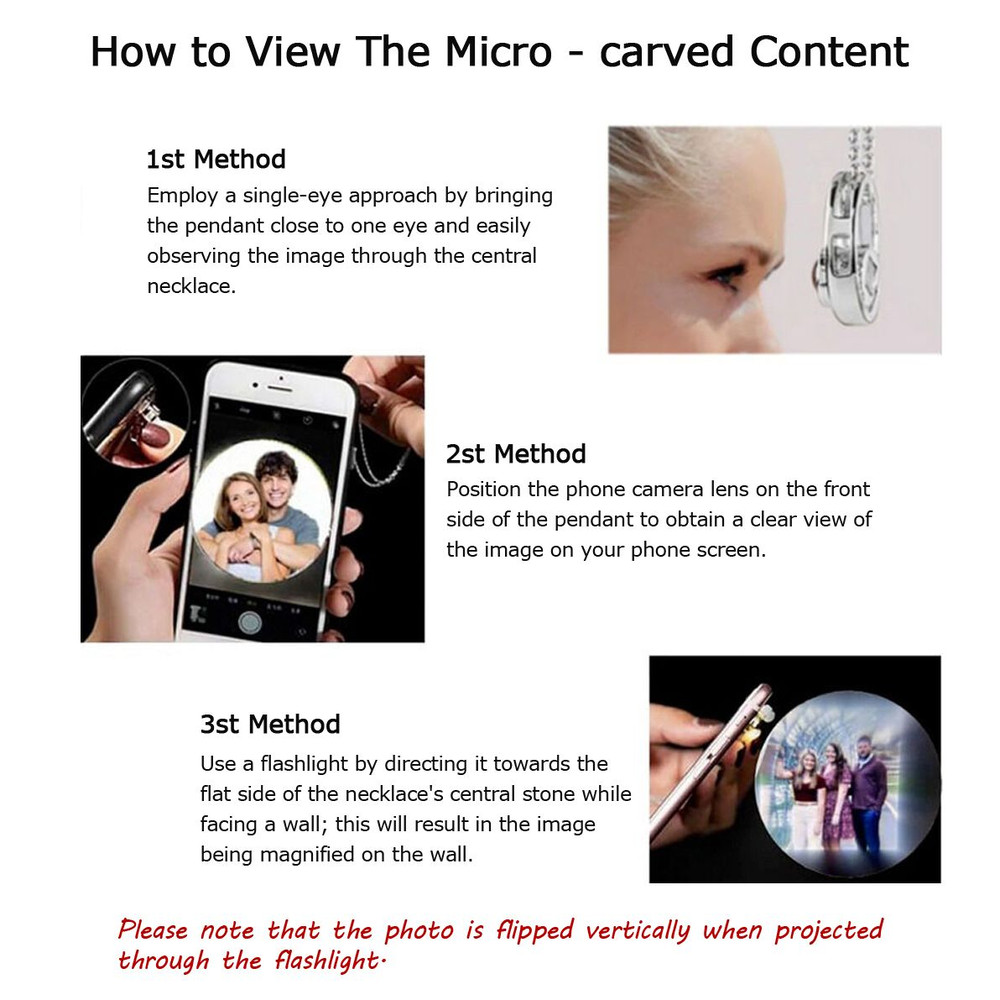 Personalized Flower Heart Microcarved Name Photo Projection Necklace Valentines Day Birthday Gift