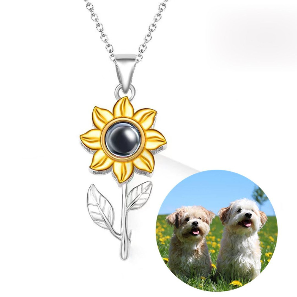 Personalized Sunflower Microcarved Name  Photo Projection Necklace Valentines Day Birthday Christma