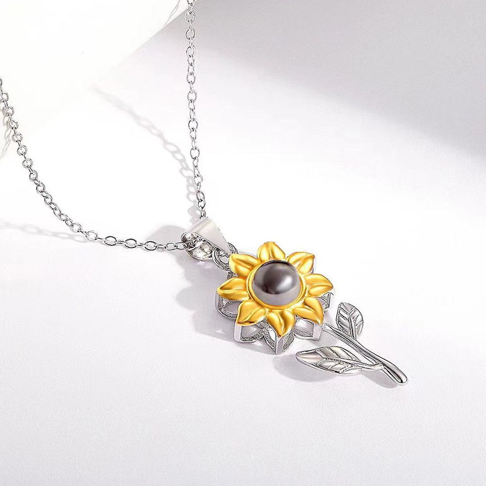 Personalized Sunflower Microcarved Name  Photo Projection Necklace Valentines Day Birthday Christma