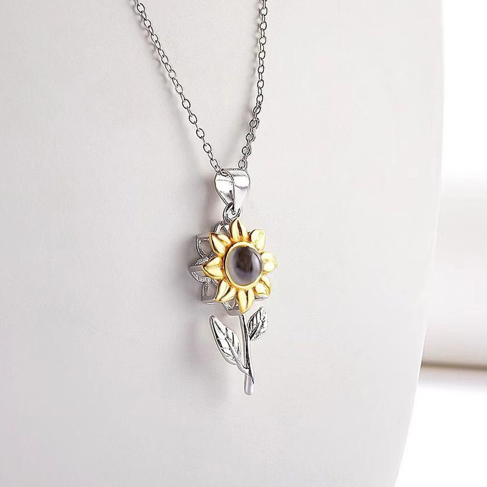 Personalized Sunflower Microcarved Name  Photo Projection Necklace Valentines Day Birthday Christma