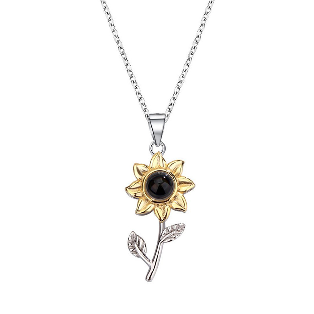 Personalized Sunflower Microcarved Name  Photo Projection Necklace Valentines Day Birthday Christma