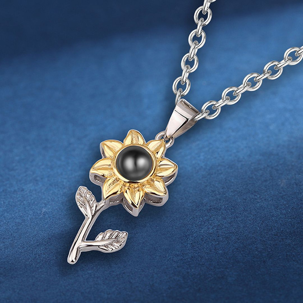 Personalized Sunflower Microcarved Name  Photo Projection Necklace Valentines Day Birthday Christma