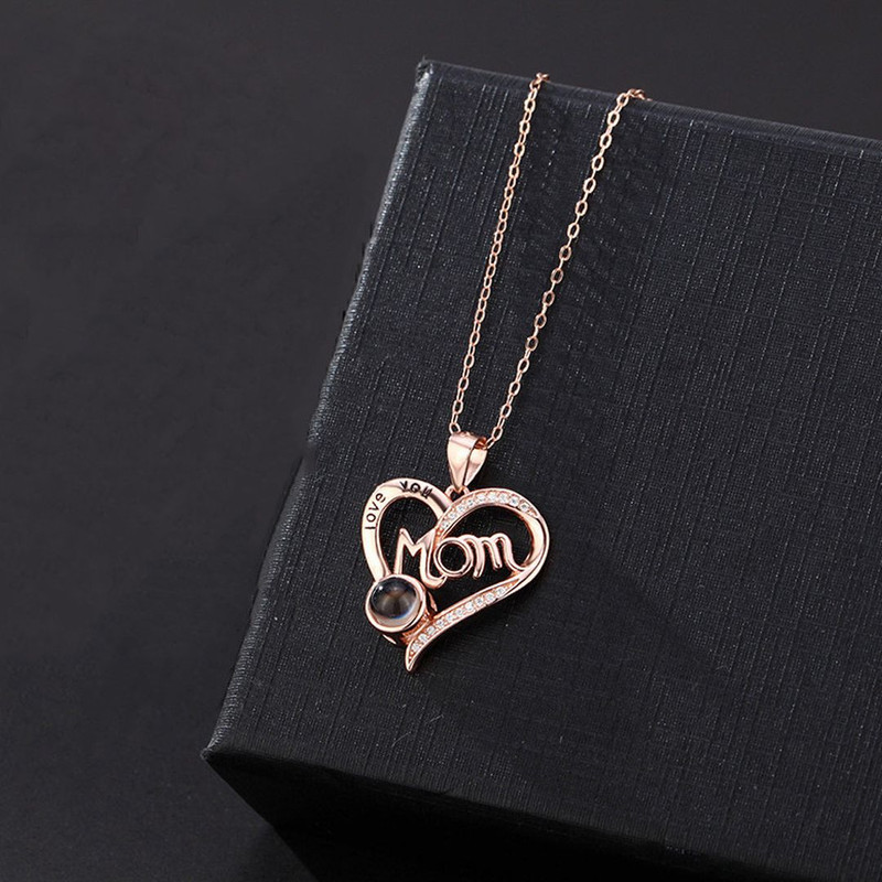 Personalized Flower Moms Heart Microcarved Name  Photo Projection Necklace Mothers Day Gift Birthda