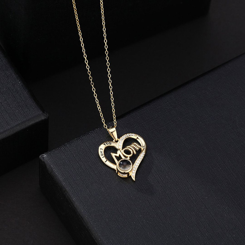 Personalized Flower Moms Heart Microcarved Name  Photo Projection Necklace Mothers Day Gift Birthda