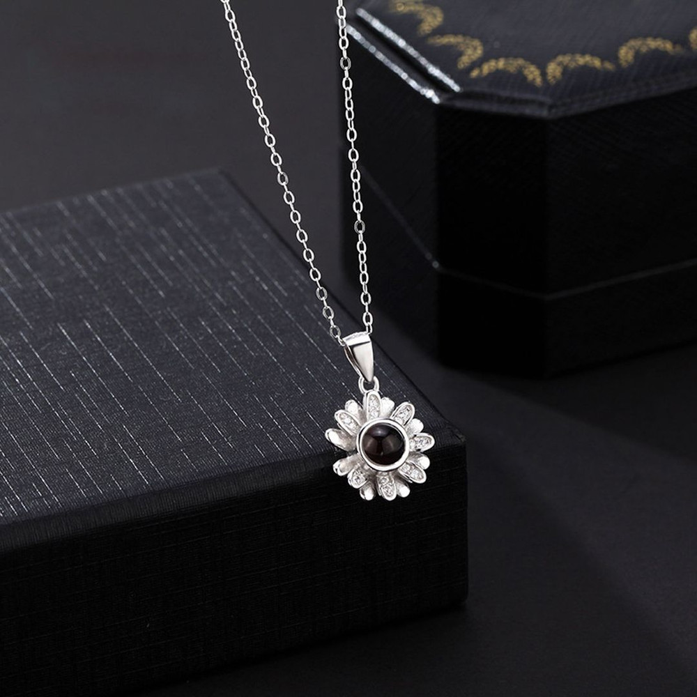 Personalized Sunflower Microcarved Name  Photo Projection Pendant Necklace S925 Sterling Silver Cus 1