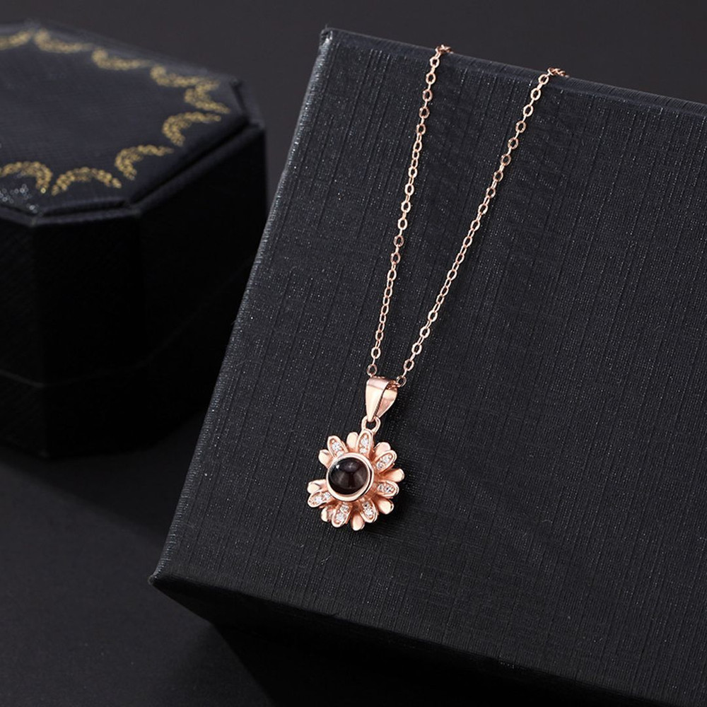 Personalized Sunflower Microcarved Name  Photo Projection Pendant Necklace S925 Sterling Silver Cus 2
