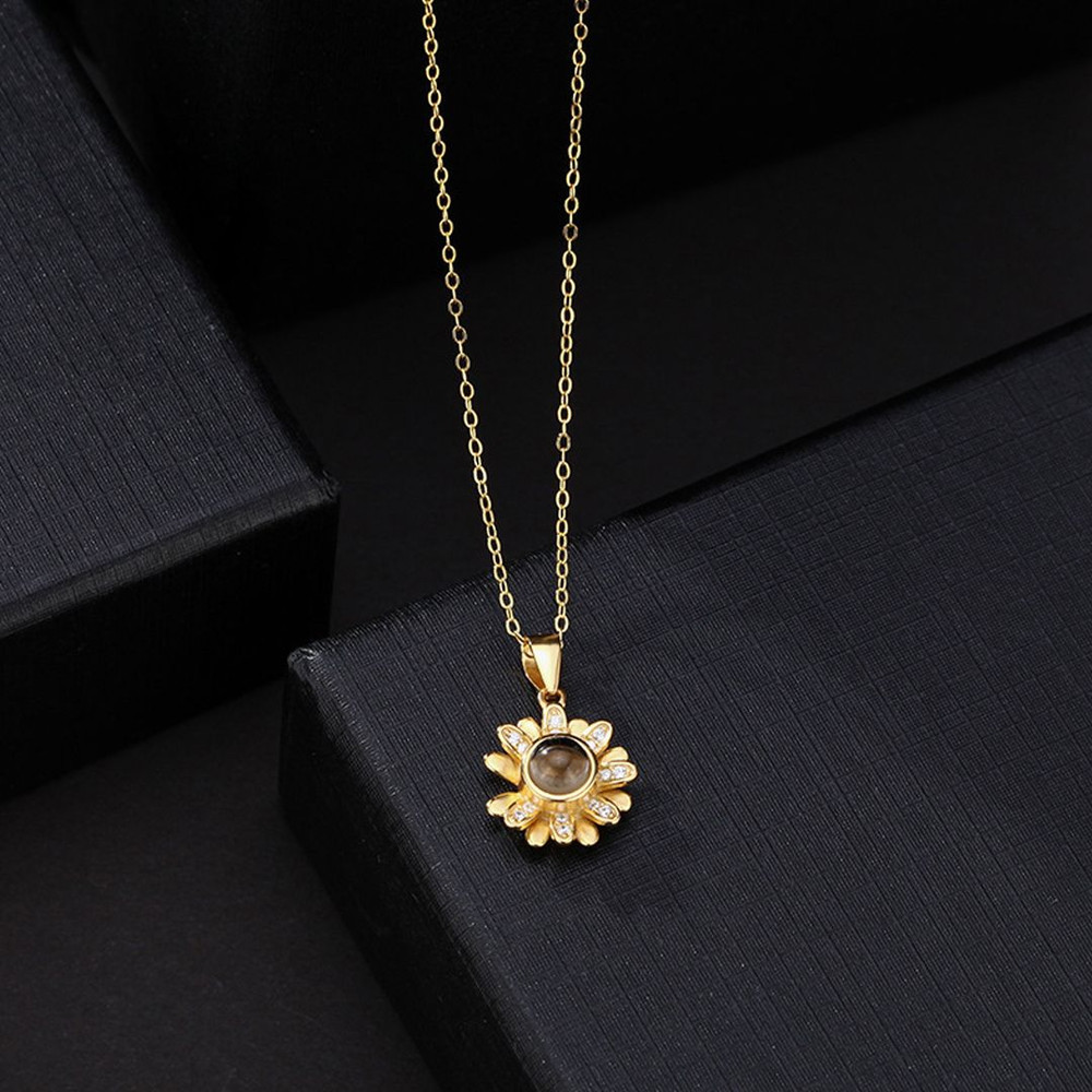 Personalized Sunflower Microcarved Name  Photo Projection Pendant Necklace S925 Sterling Silver Cus 3