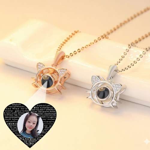 Personalized Romantic Little Cat Projection Necklace Collarbone Chain S925 Sterling Silver Customized Pendant Necklace