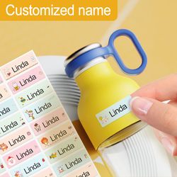 custom animal name tags for kids, personalized waterproof hebrew stickers, transparent multilingual stationery labels
