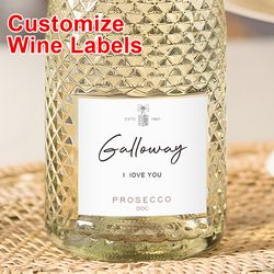 custom wine bottle labels for weddings, personalized bride shower stickers, reusable birthday party decor for couples