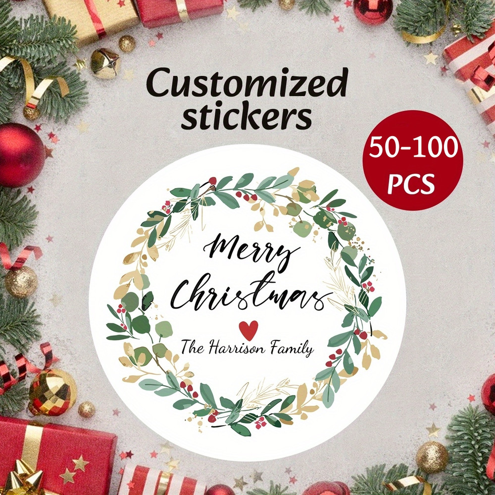 Personalized Merry Christmas Name Stickers Custom Happy Holidays Candy Gift Bag Envelope Labels 0