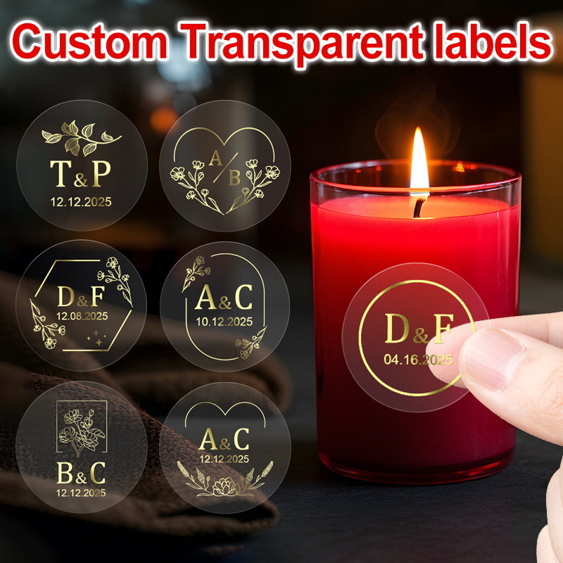 Gold Custom Transparent Wedding Seals, Waterproof Stickers for Gifts, Invitations, Modern Party Decor