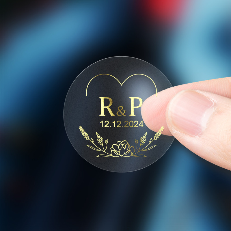 Gold Custom Transparent Wedding Seals, Waterproof Stickers for Gifts, Invitations, Modern Party Decor