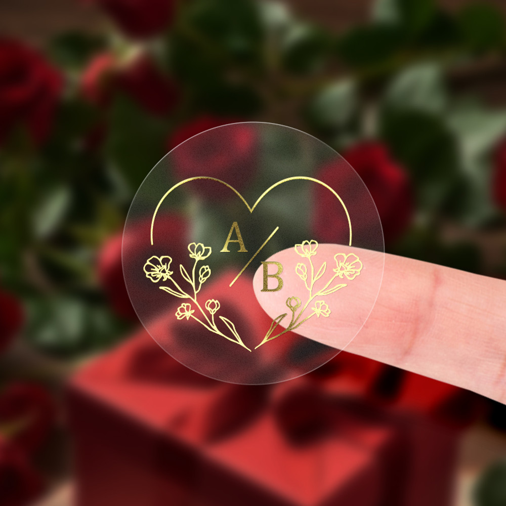Gold Custom Transparent Wedding Seals, Waterproof Stickers for Gifts, Invitations, Modern Party Decor
