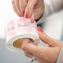 pink thank you stickers, mailing labels, company giveaway supplies, birthday party favors, festival stickers