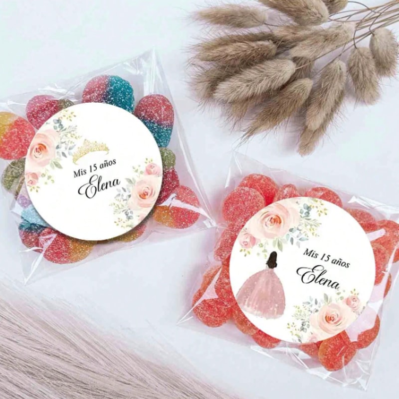 Custom Name Label Stickers, Personalized Round Circle, Date Thank You Stickers for Bridal Shower Party Favors