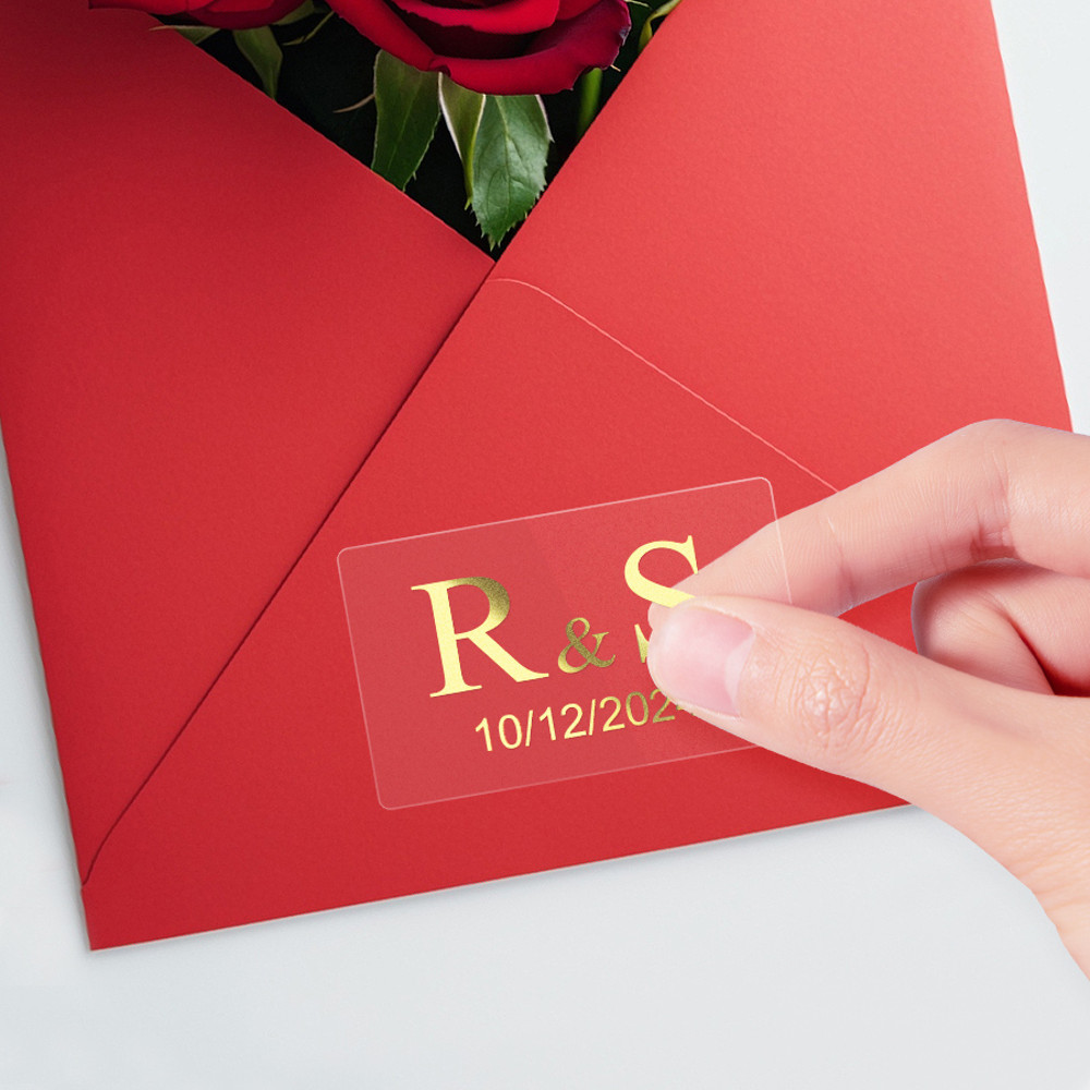 Custom Clear Adhesive Wedding Stickers Waterproof Transparent Labels Gold Foil Bridal Shower And An 3