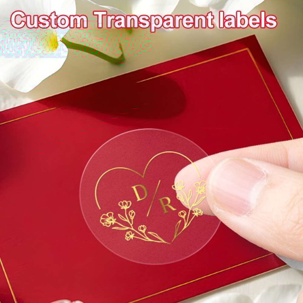 Scratch-Resistant Waterproof Stickers, Custom Gold Transparent Labels, Wedding, Party Decorations, Gift Wrapping