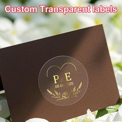 premium waterproof labels, custom transparent gold, decorative stickers, gift wrapping, wedding, durable adhesive