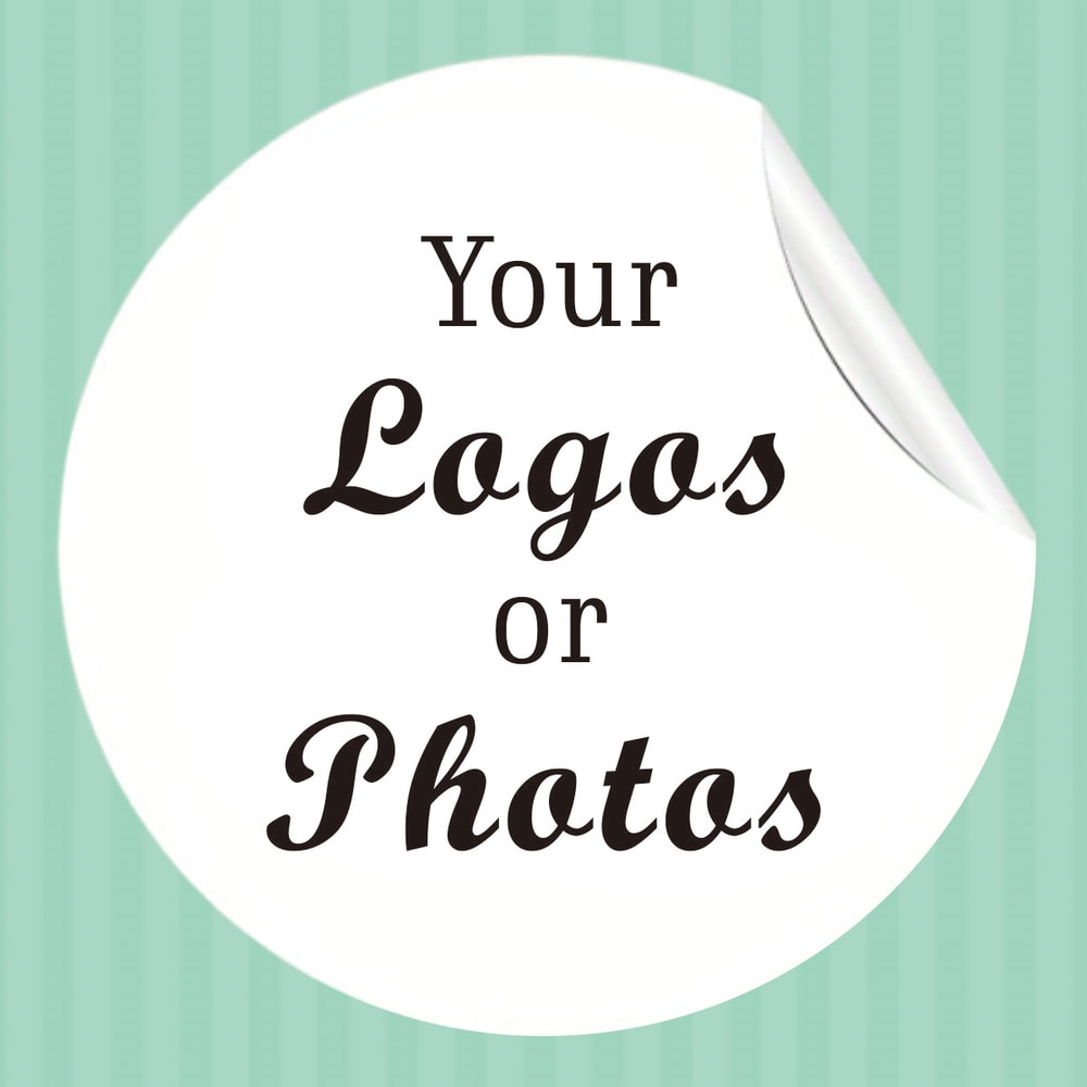 Durable waterproof labels, customizable photo stickers, multi-color logos, ideal for promotional activities, company gif