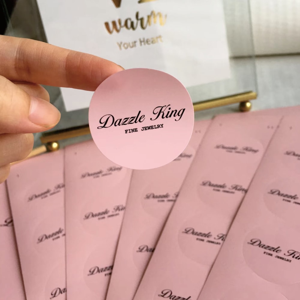 Durable waterproof labels, customizable photo stickers, multi-color logos, ideal for promotional activities, company gif