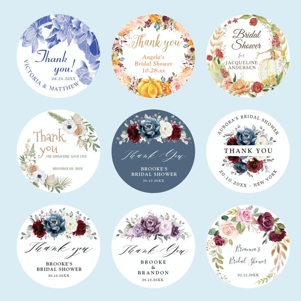 Personalized Round Circle Label Stickers, 96Pcs Custom Name Date Thank You Stickers, Bridal Shower Party Favors