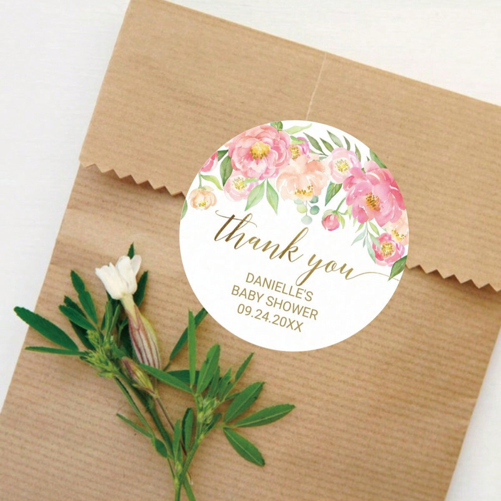 Personalized Round Circle Label Stickers, 96Pcs Custom Name Date Thank You Stickers, Bridal Shower Party Favors