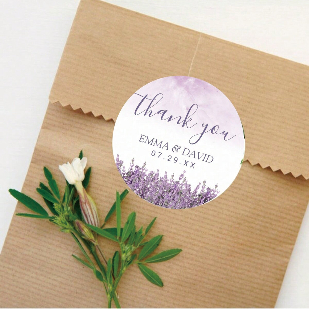 Personalized Round Circle Label Stickers, 96Pcs Custom Name Date Thank You Stickers, Bridal Shower Party Favors