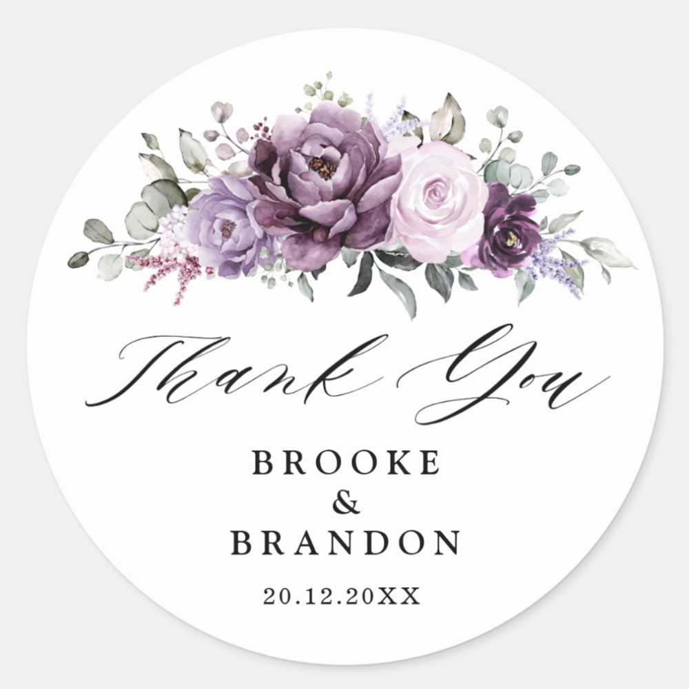Personalized Round Circle Label Stickers, 96Pcs Custom Name Date Thank You Stickers, Bridal Shower Party Favors