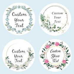 custom name date thank you stickers, personalized round circle label stickers, party favor labels for bridal shower gift