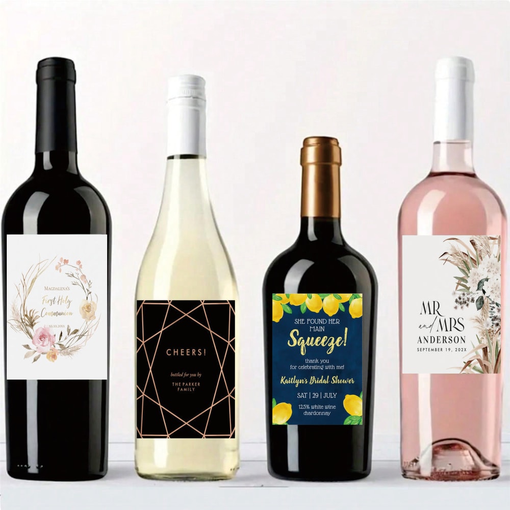 Wine Labels and Custom Bottle Stickers, Personalized Packaging for Baptism, Weddings, Birthdays, and Holiday Gifts