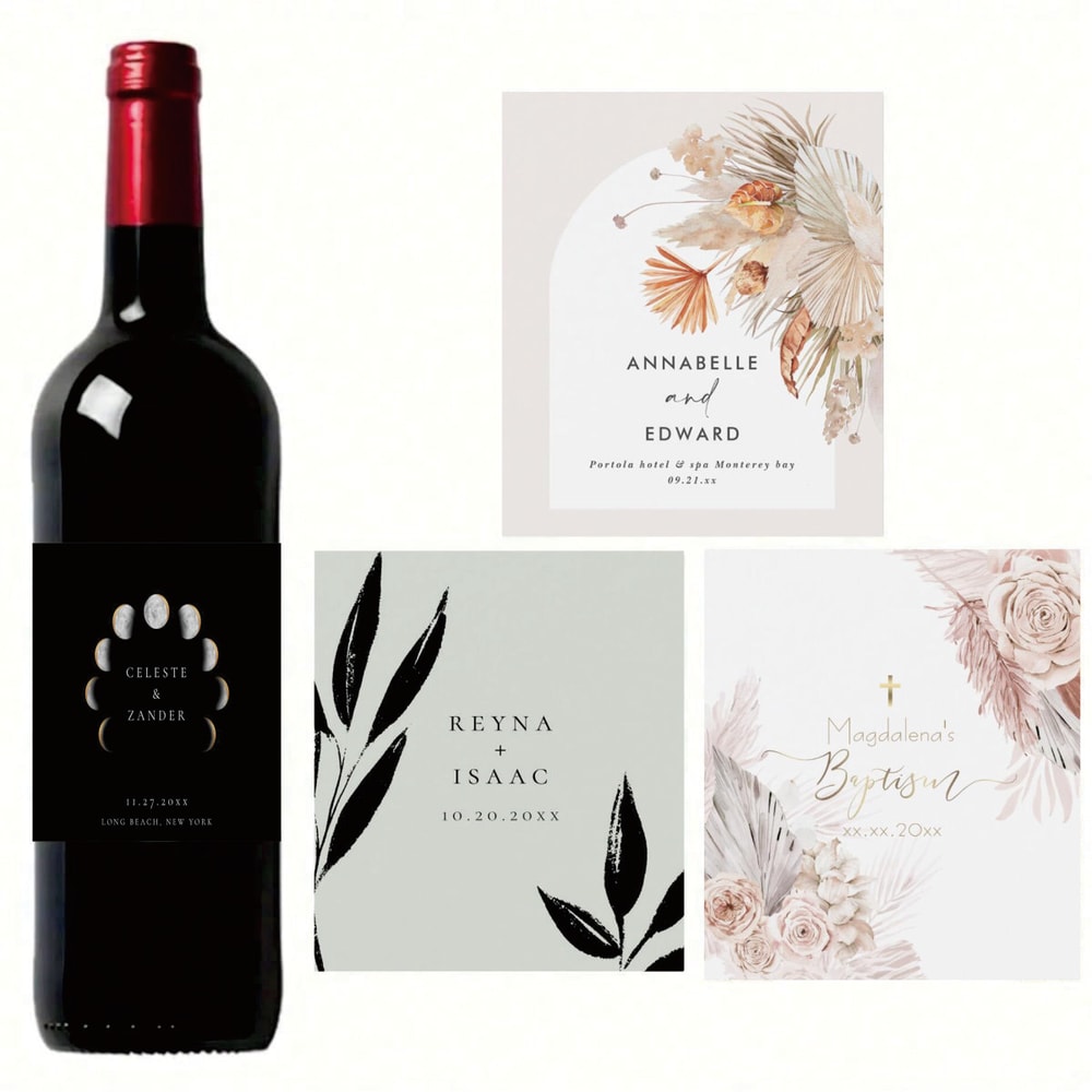 Wine Labels and Custom Bottle Stickers, Personalized Packaging for Baptism, Weddings, Birthdays, and Holiday Gifts