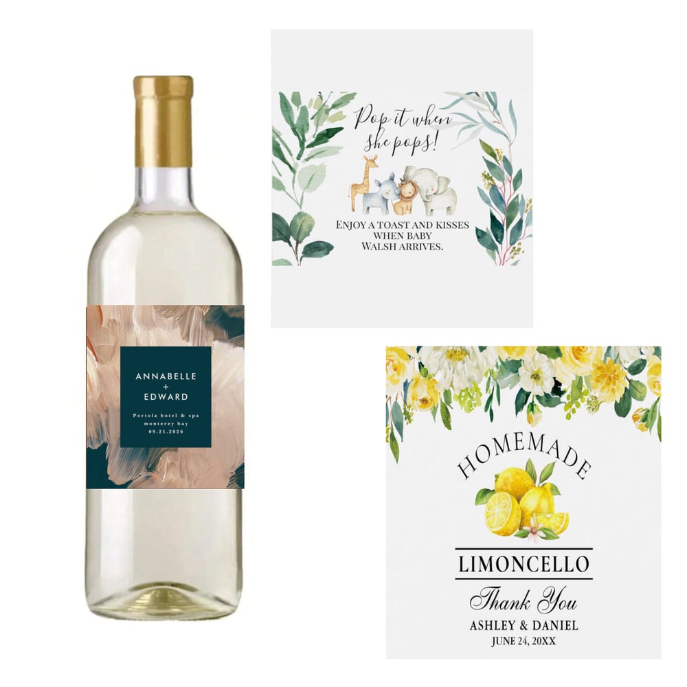 Wine Labels and Custom Bottle Stickers, Personalized Packaging for Baptism, Weddings, Birthdays, and Holiday Gifts