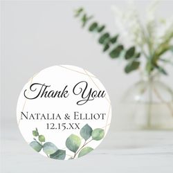personalized thank you circular stickers, customized wedding gift labels for favors and decorations