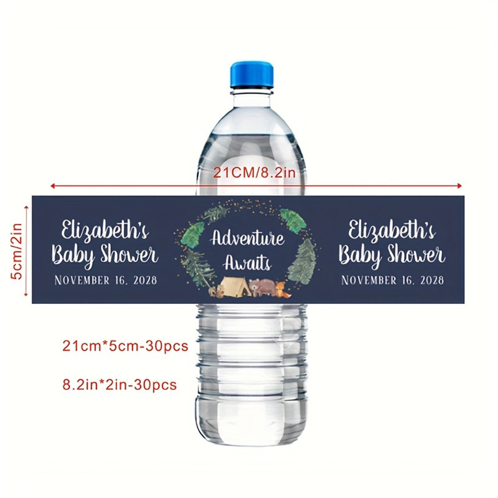 Modern Wedding Water Bottle Label, Customizable Photo Bottle Stickers, Personalized Wedding Drink Labels, Stylish Party