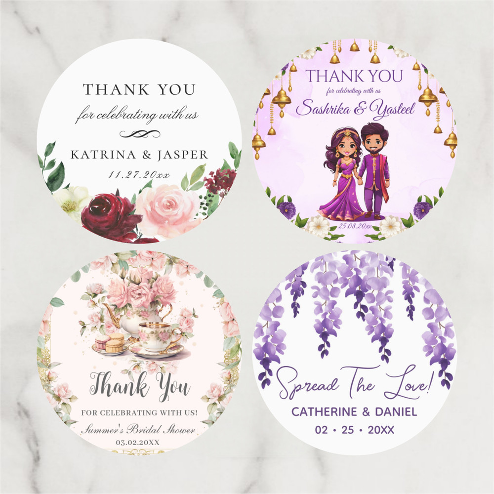 Thank You Circular Stickers, Customized Wedding Labels, Personalized Gifts for Weddings, Birthdays, Baptisms